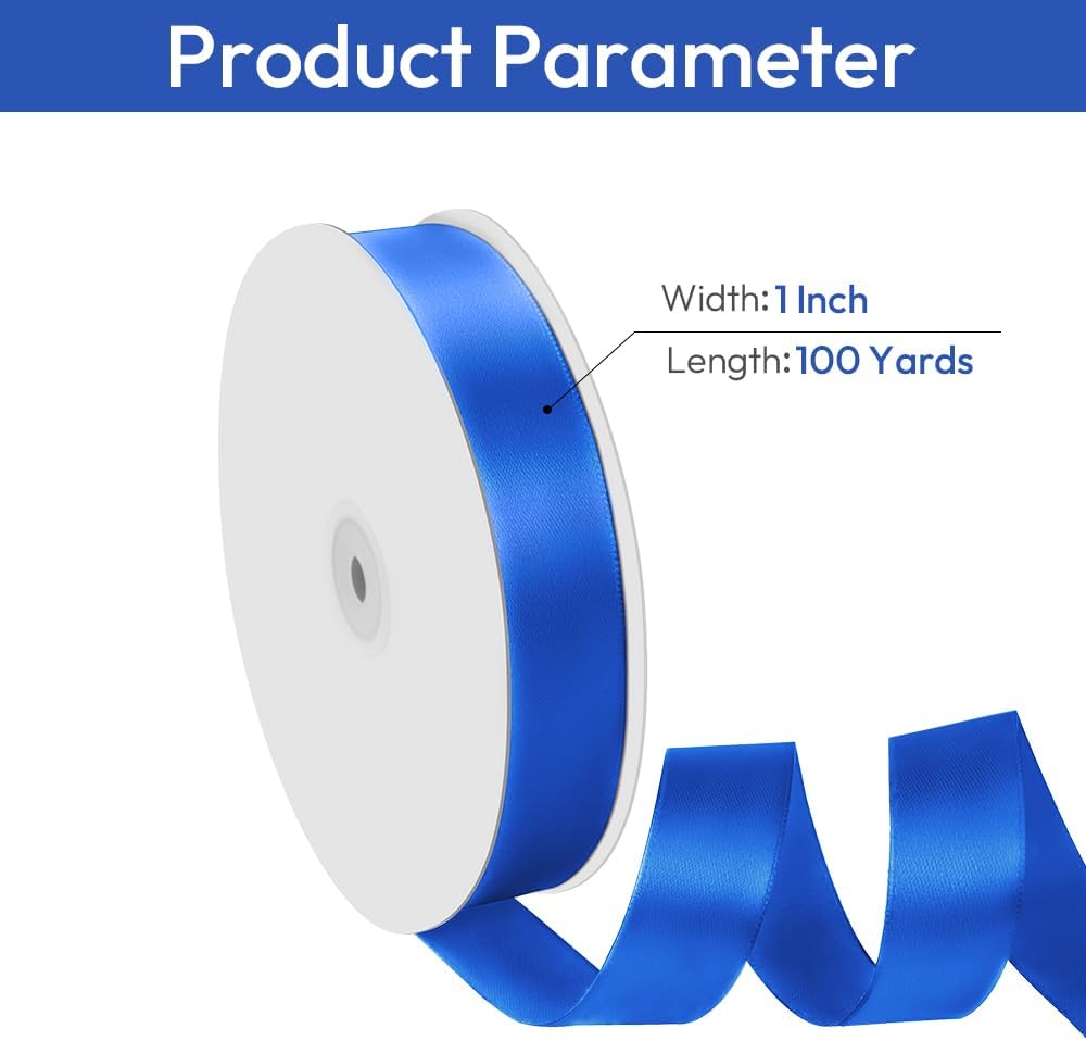 1" Width x 100 Yards Satin Ribbon, Royal Blue Ribbon Perfect for DIY Craft, Bows, Gift Wrapping, Flower Bouquet, Valentine's Day, Christmas and Party Decoration