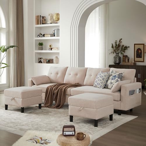 101" Sectional Sofa with Ottoman, Convertible U Shaped Couch with Storage Chaise by Portaforta