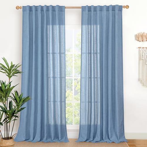 YoungsTex Light Blue Linen Semi Sheer Curtains 84 Inch Long by YoungsTex