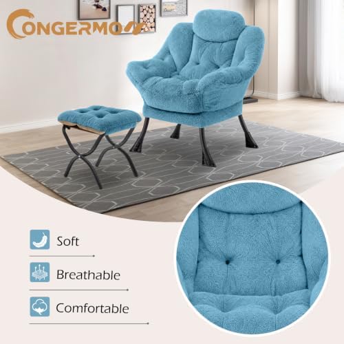 Lazy Chair with Folding Ottoman, Leisure Sofa Chair, Soft Fabric Armchair with - Image 4