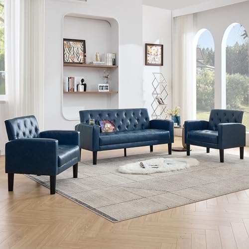 62'' Blue Leather Loveseat Sofa Set by TYBOATLE