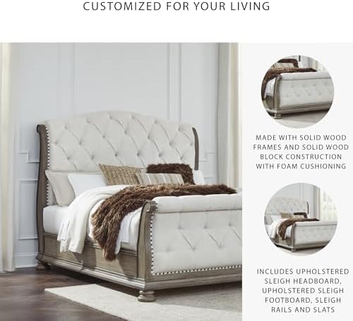 Signature Design by Ashley Upholstered Sleigh Bed Frame, Light Brown - Image 5