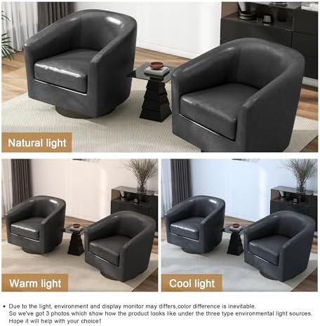 Pia Ricco Set of 4 Faux Leather 360° Swivel Barrel Accent Chair Black - Image 6