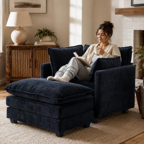 41" Oversized Chair with Ottoman, Chenille Reading Chair and a Half, Deep Seat - Image 3