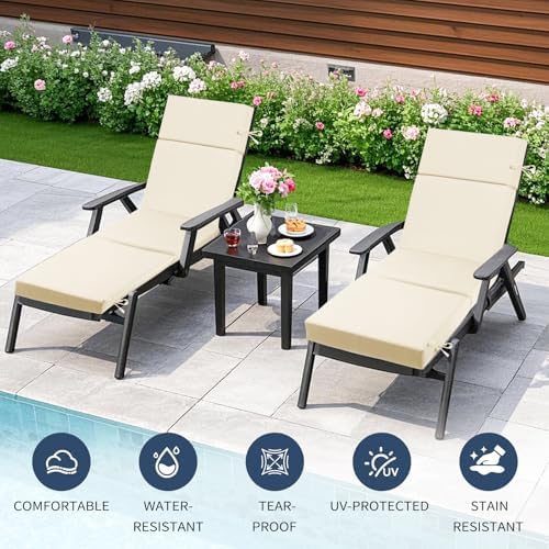 2 Pack Beige Outdoor Chaise Lounge Cushions - Image 4
