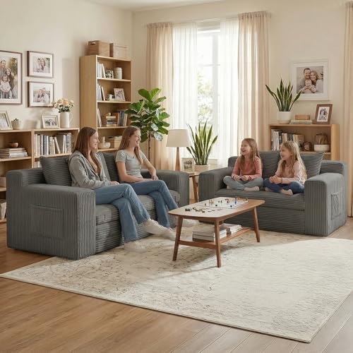 Boneless Loveseat Sofa Bed, Tri-Folding Convertible Futon Sleeper - Image 2