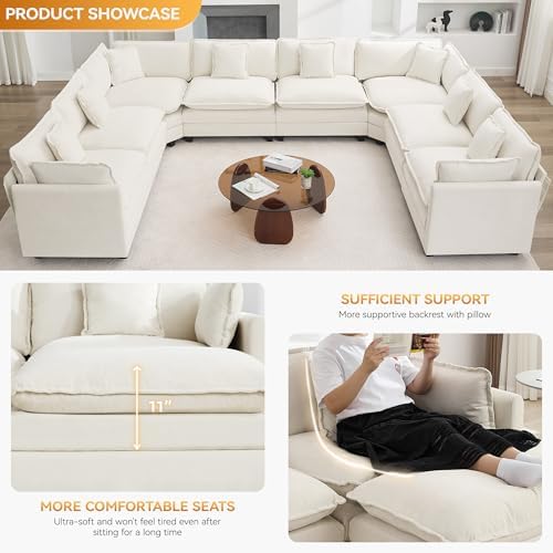 147'' Oversized U Shaped Cloud Sectional Sofa, Chenille Deep Seat Couches - Image 3