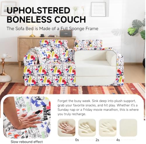 79" Memory Foam Sofa Bed, High Headrest Convertible Futon Boneless Couch - Image 3