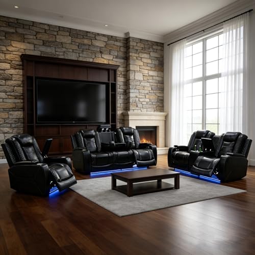 3-Piece Power Recliner Sofa Sets, Leather Reclining Couch Set - Image 5