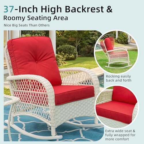 MEETWARM 3 Pieces Patio Conversation Set, Rattan Outdoor Rocking Patio Bistro - Image 4