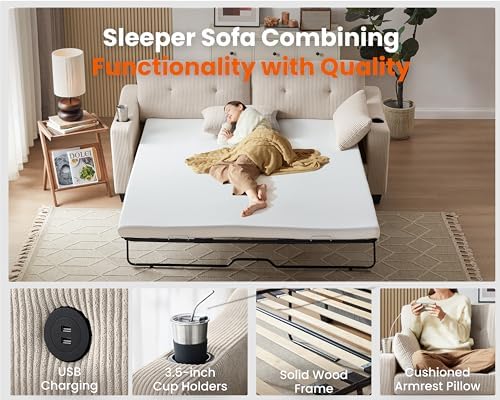 Queen Size Pull Out Sleeper Sofa Bed, Pullout Loveseat Couch Bed - Image 5