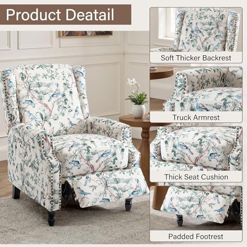 Floral Pushback Recliner Chair, Modern Armchair in Fabric - Image 7