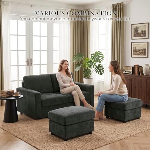 69” Chenille Loveseat Couch W/Two Movable Ottoman - Image 6