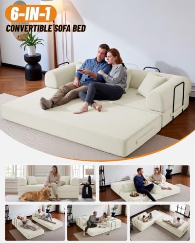 79" Futon Sofa Bed, 6-in-1 Boneless Couches - Image 3