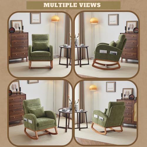 VINGLI Olive Chenille Rocking Chair Nursery - Image 6