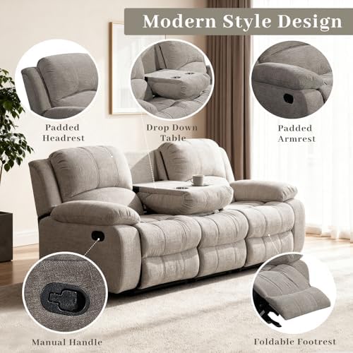 Betsy Furniture Soft Fabric Reclining Sofa Set, Drop Down Table, Cupholder - Image 3