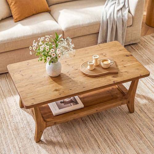 LITTLE TREE Solid Wood Coffee Table, 47-Inch Living Room Center Table - Image 4