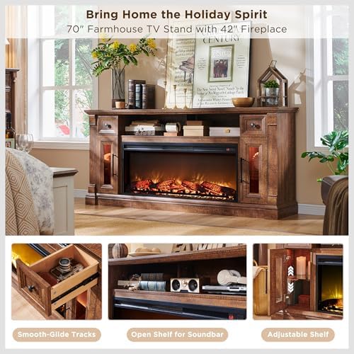 OKD 70" Farmhouse Fireplace TV Stand - Image 3
