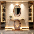 Mirrored Console Table & Round Wall Mirror Set, 39.37" Brwon by Unknown