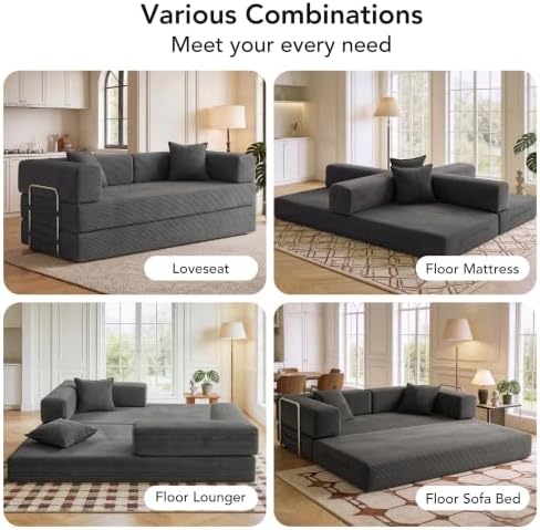 WEUP 5-in-1 Convertible Sofa Bed, Corduroy Floor Sofa Loveseat Sleeper - Image 6