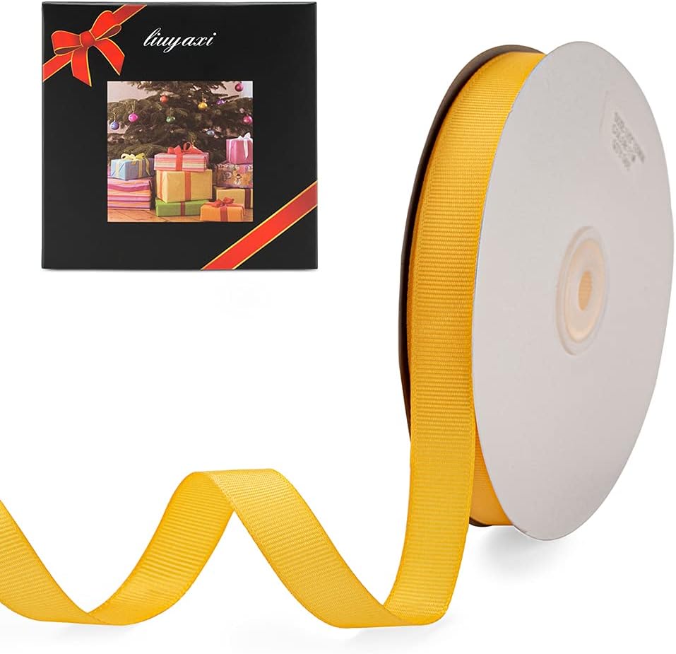 LIUYAXI 5/8" X 50 Yards Solid Gold Grosgrain Ribbon, Perfect for Crafts, Wedding Decor, DIY Hair Accessories, Sewing, Gift Package Wrapping and More