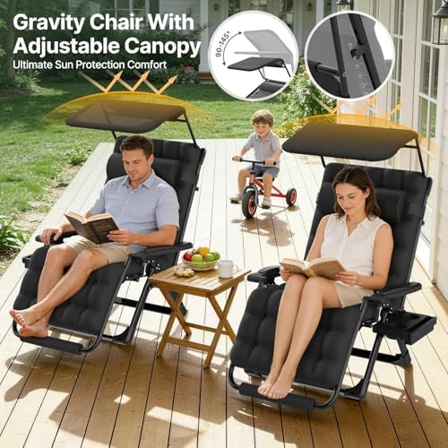 Suteck Zero Gravity Chair with Canopy, 33In XXL Oversized Lounge Chairs - Image 4