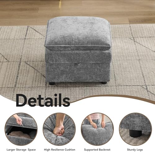 27" Large Square Ottoman with Storage, Modern Upholstered Footrest with - Image 5
