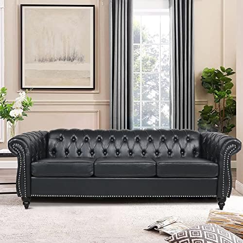 LEVNARY Chesterfield Sofa, Classic Tufted Upholstered Leather Couch, Modern 3 by LEVNARY