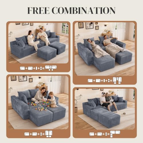 127" U Shaped Cloud Couch Modular Sectional Sofa, Comfy Fluffy Corduroy Grey - Image 6