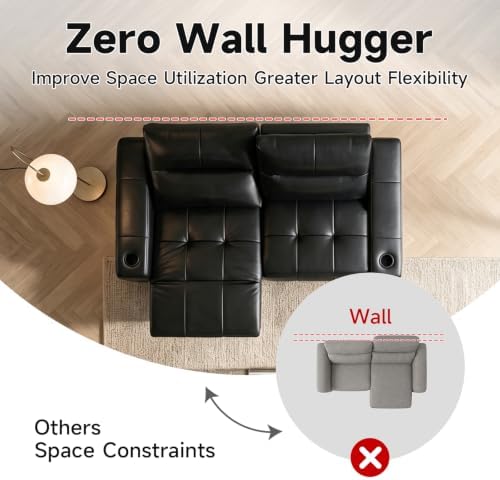 Power Reclining Loveseat Zero Gravity Genuine Leather Sofa - Image 5