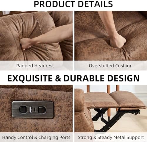 EBELLO 2-Piece Manual Recliner Sofa Set, Faux Leather 2 Message Single Recliner - Image 3