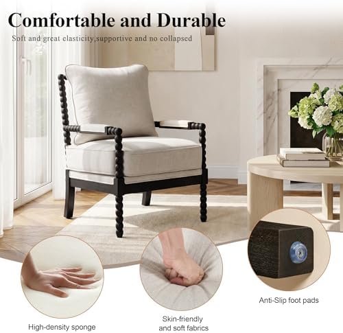 DUHOME Linen Fabric Spindle Accent Chairs Set of 2 - Image 6