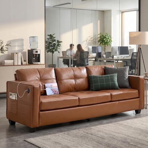 TYBOATLE 88'' Brown Faux Leather Couch - Image 5