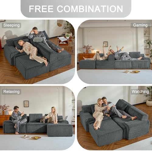 113" Boneless Couches for Living Room Oversized L-Shaped Grey - Image 6