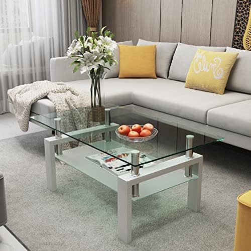 IANIYA Glass Coffee Table, Living Room Rectangle Coffee Table - Image 6