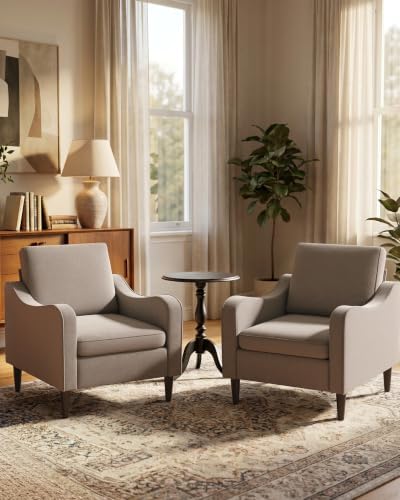 LEVELEVE Accent Arm Chair – Light Brown, Upholstered Scooped Comfy Reading Chair by Enjoyyourlife