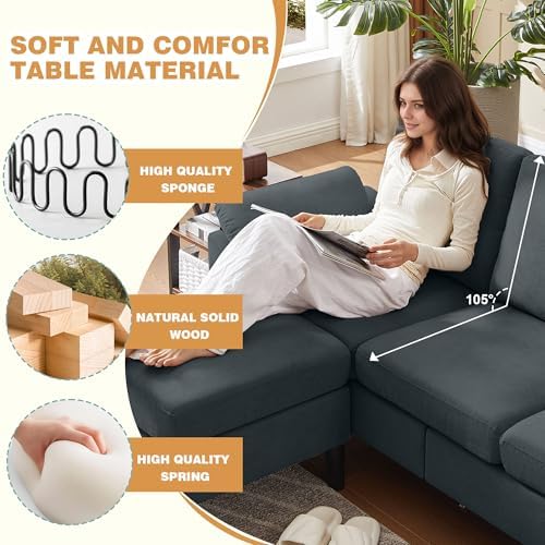 3 Piece Convertible Sectional Sofa Set, Modern Linen Small L Shaped Couch - Image 4