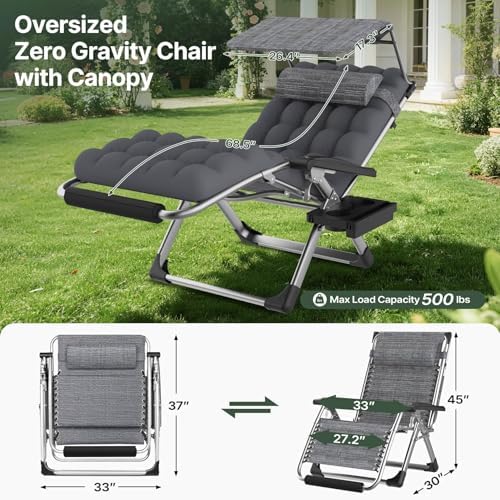 Suteck Zero Gravity Chair with Canopy, 33In XXL Oversized Lounge Chairs - Image 2
