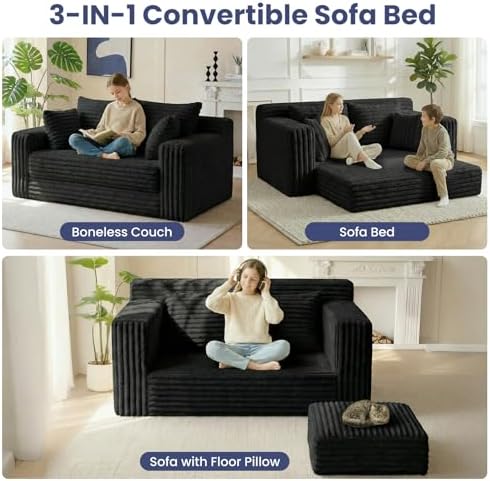 3-in-1 Convertible Sofa Bed: Boneless Loveseat Sleeper & Folding Couch Bed - Image 3