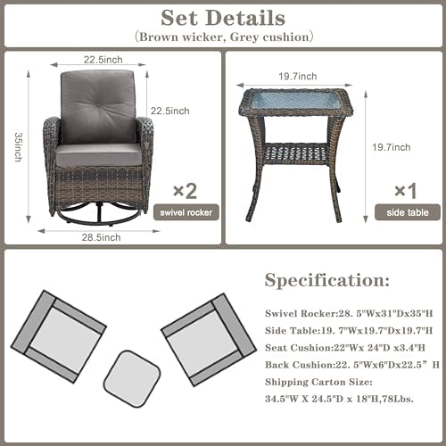 Belord Patio Wicker Chairs Swivel Rocker - Image 2