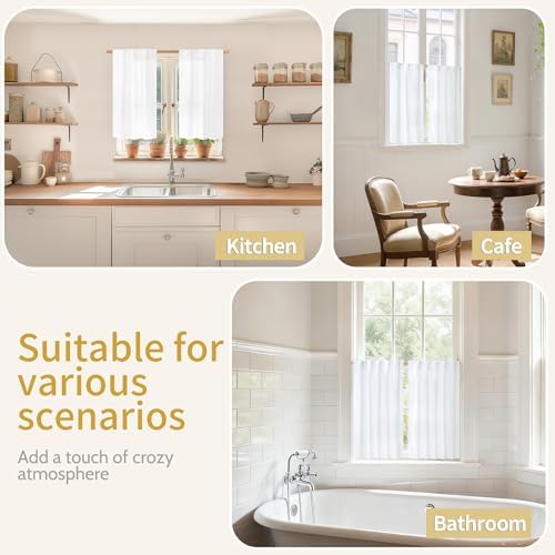 YoungsTex White Linen Kitchen Window Curtains 36 Inch Length Over Sink - Image 2