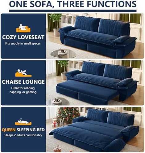 70.1" Sleeper Sofa Bed Queen Size, Pull Out Convertible Velvet Couch - Image 4