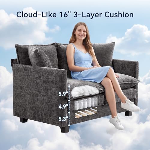 Loveseat Sofa Couch 2 Piece Set, Small Compact 50" Love Seat 27" Deep Cloud - Image 3