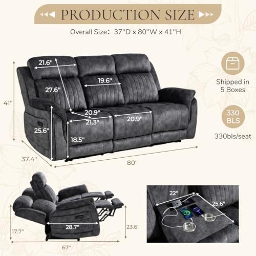 Power Reclining Sofa with Zero Gravity, Adjustable Headrest, Electric Reclining - Image 2