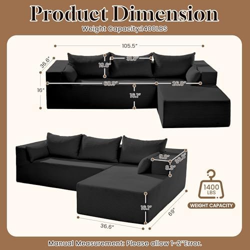 GRUSIGN106 Cloud Sectional Boneless Couch - Image 2