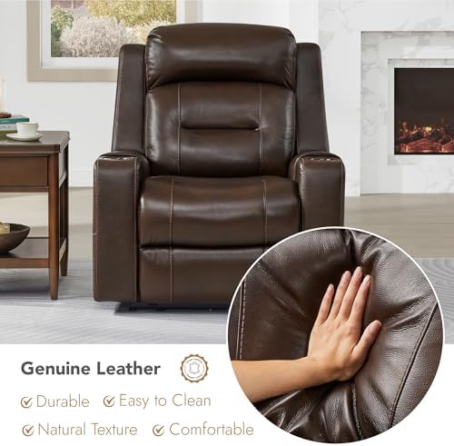 Watson & Whitely Oversized Genuine Leather Power Recliner Chair, Dark Brown - Image 5