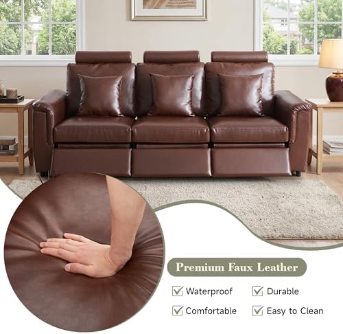 RARZOE Modular Sectional 3-Seater Recliner Sofa, Faux Leather - Image 4