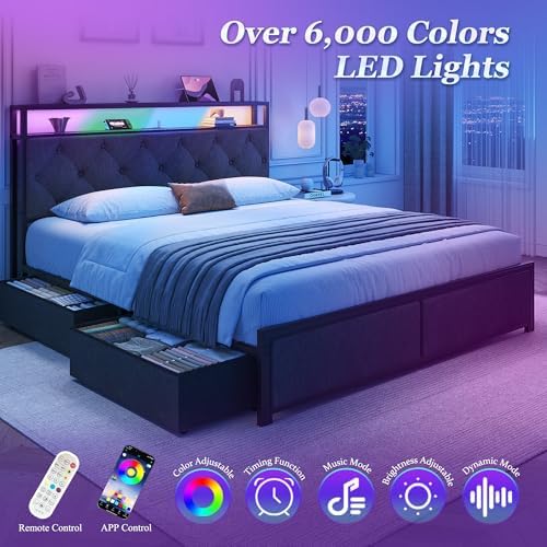 PHGLL Queen Bed Frame with 4 Storage Drawers, Metal Platform Bed Frame Queen - Image 4