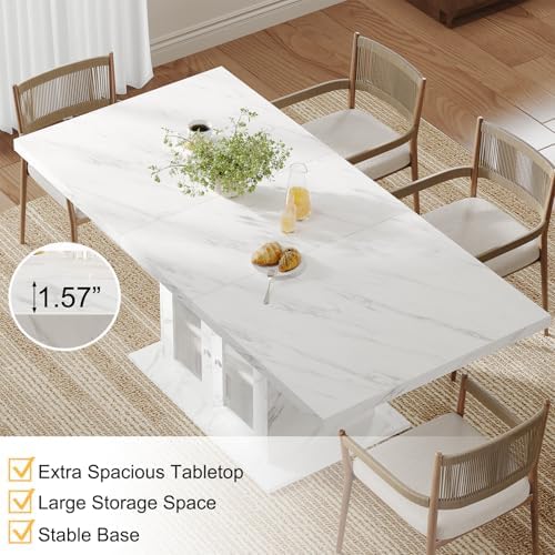 HSH 63" Modern White Faux Marble Dining Table - Image 6
