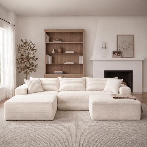 Claiks 104" Boneless Couch, U-Shape Corduroy Sectional Sofa by CLAIKS